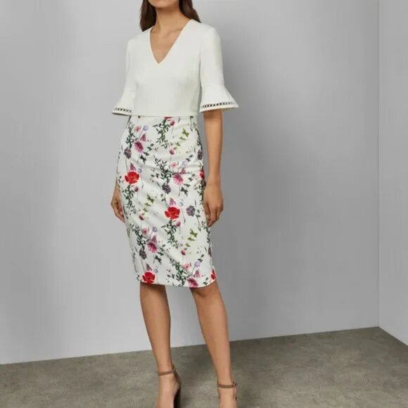 Ted Baker Hedgerow Flounce Sleeve Body-con Dress - Picture 1 of 16